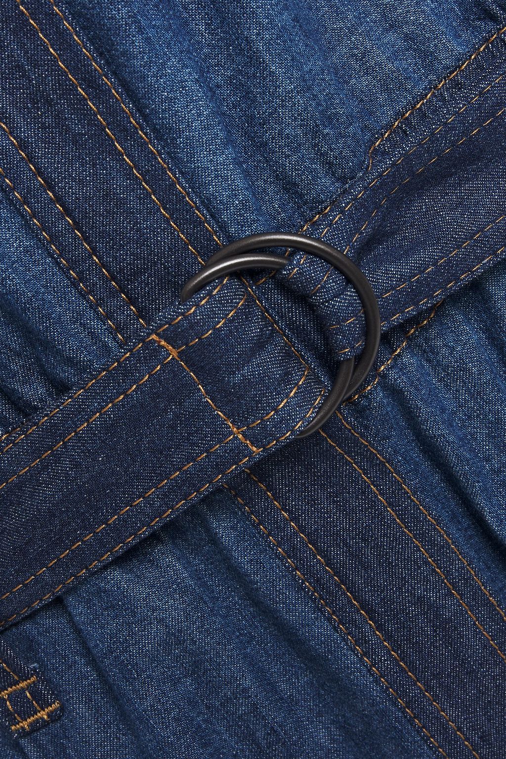 BRUNELLO CUCINELLI Cropped belted bead-embellished denim jumpsuit