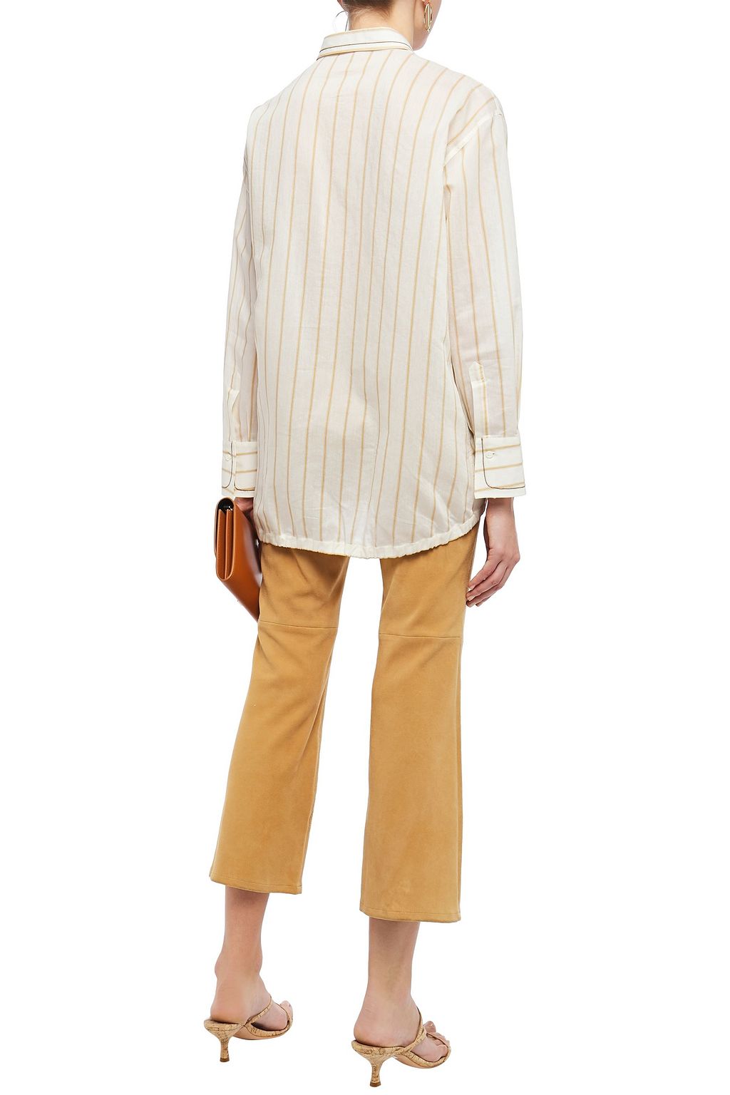 BRUNELLO CUCINELLI Bead-embellished striped cotton and silk-blend shirt