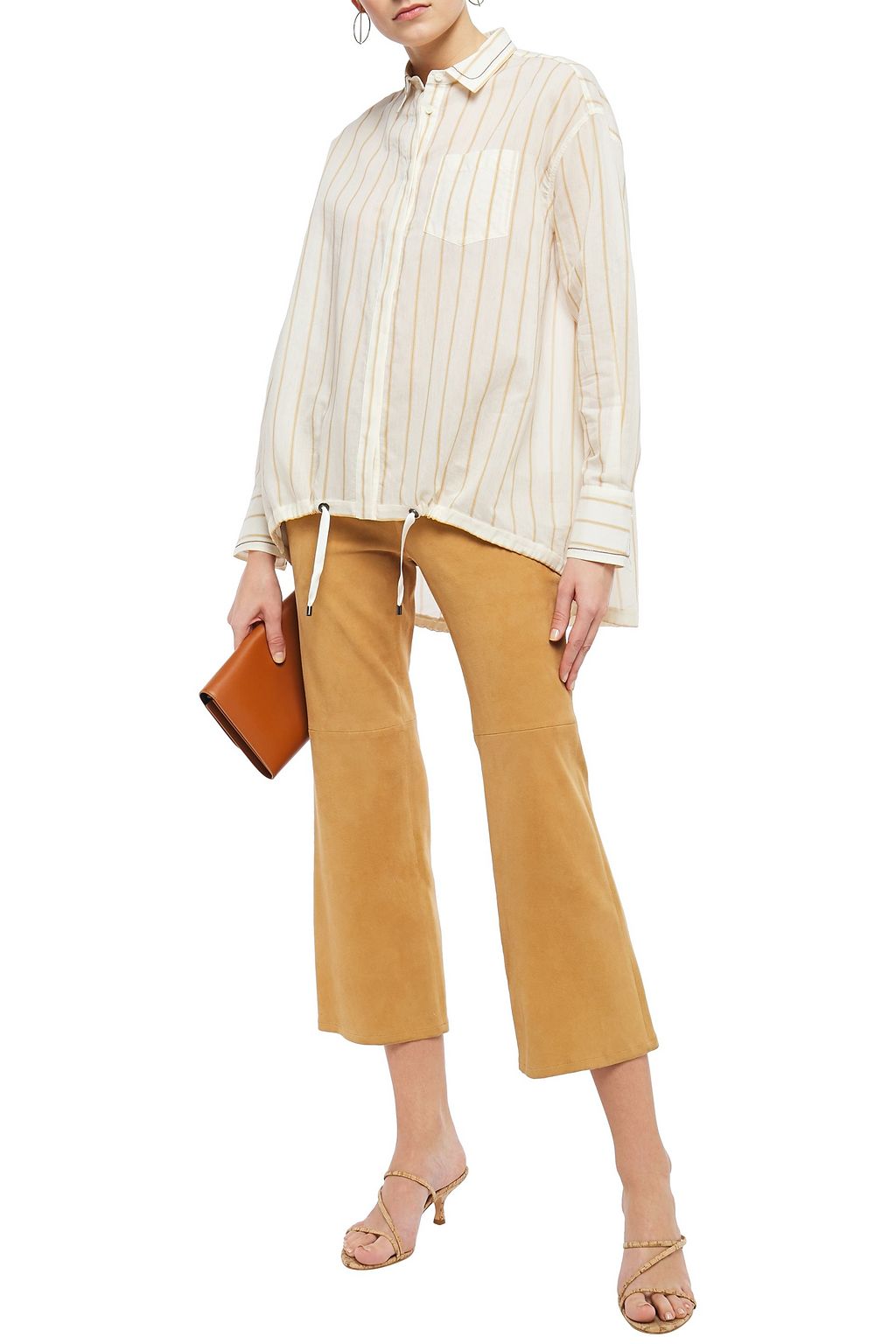 BRUNELLO CUCINELLI Bead-embellished striped cotton and silk-blend shirt