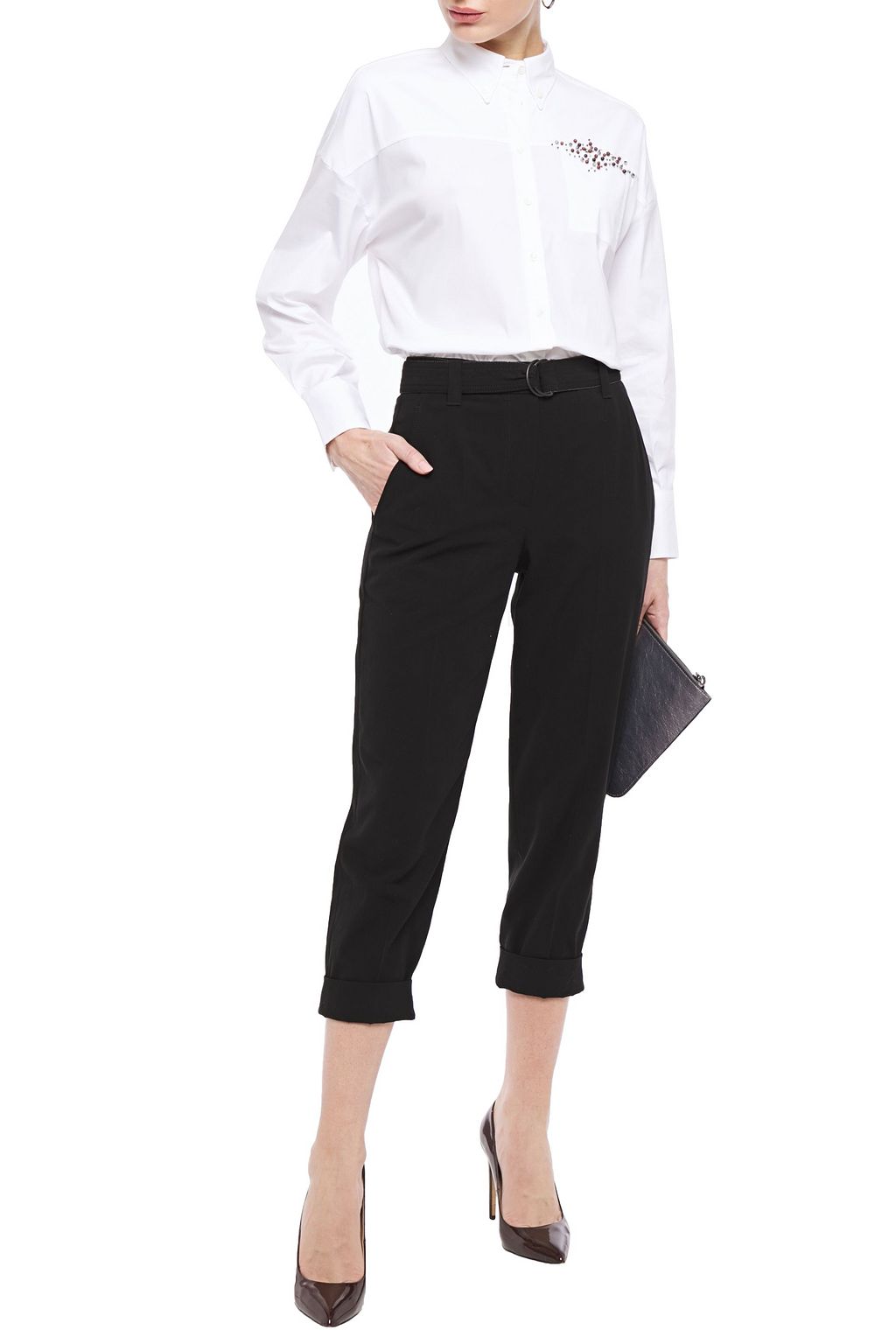 BRUNELLO CUCINELLI Cropped belted cotton-twill tapered pants