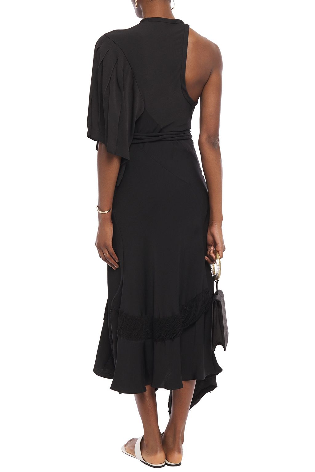 CHLOÉ Asymmetric frayed satin-crepe midi dress