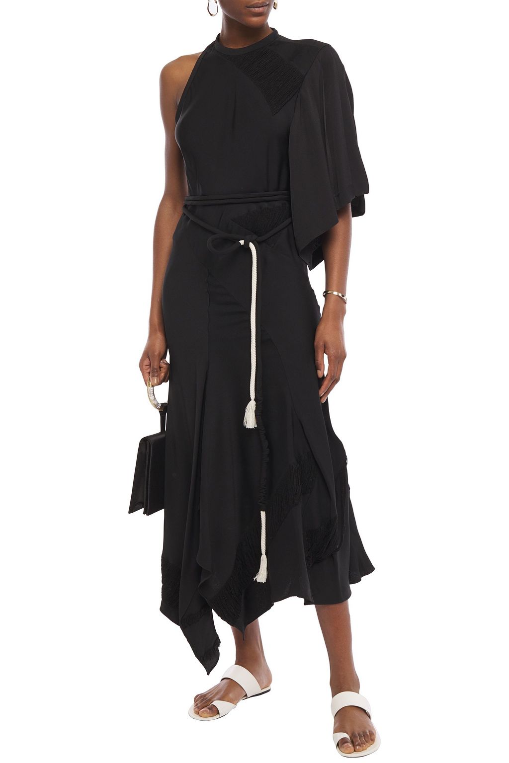 CHLOÉ Asymmetric frayed satin-crepe midi dress