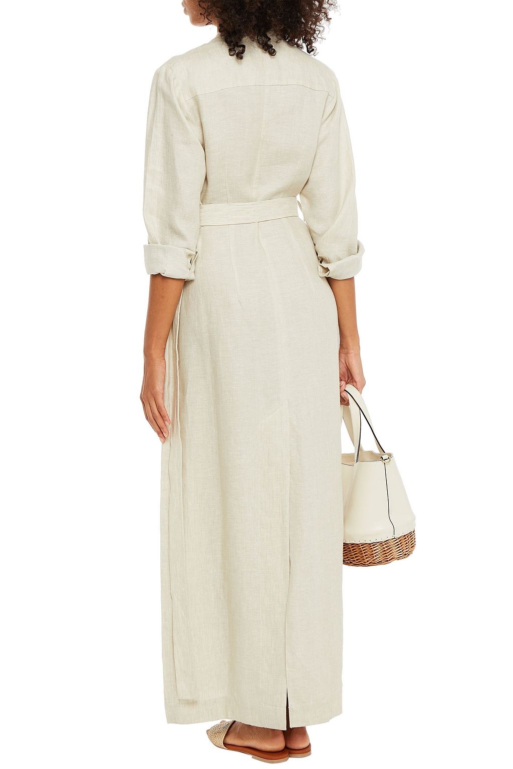 BONDI BORN Belted linen maxi shirt dress