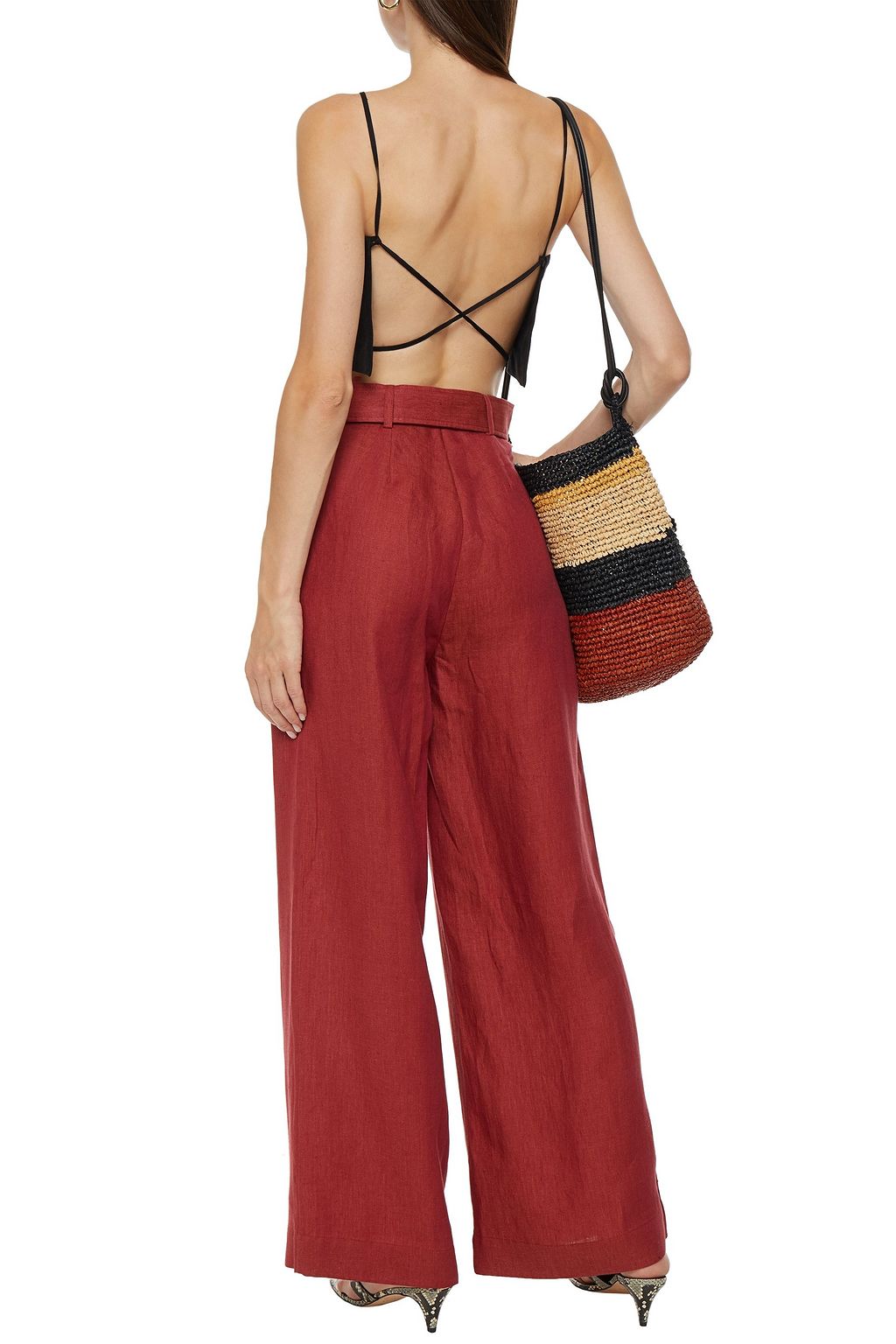 BONDI BORN Belted linen-twill wide-leg pants