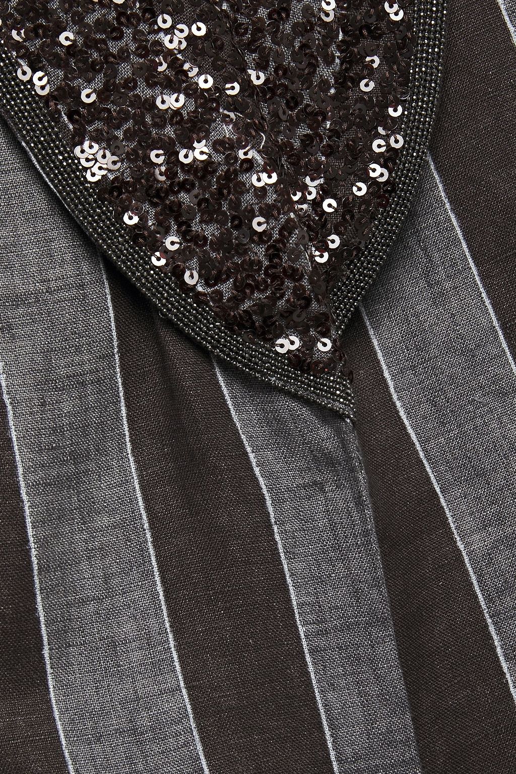 BRUNELLO CUCINELLI Belted embellished striped linen jumpsuit