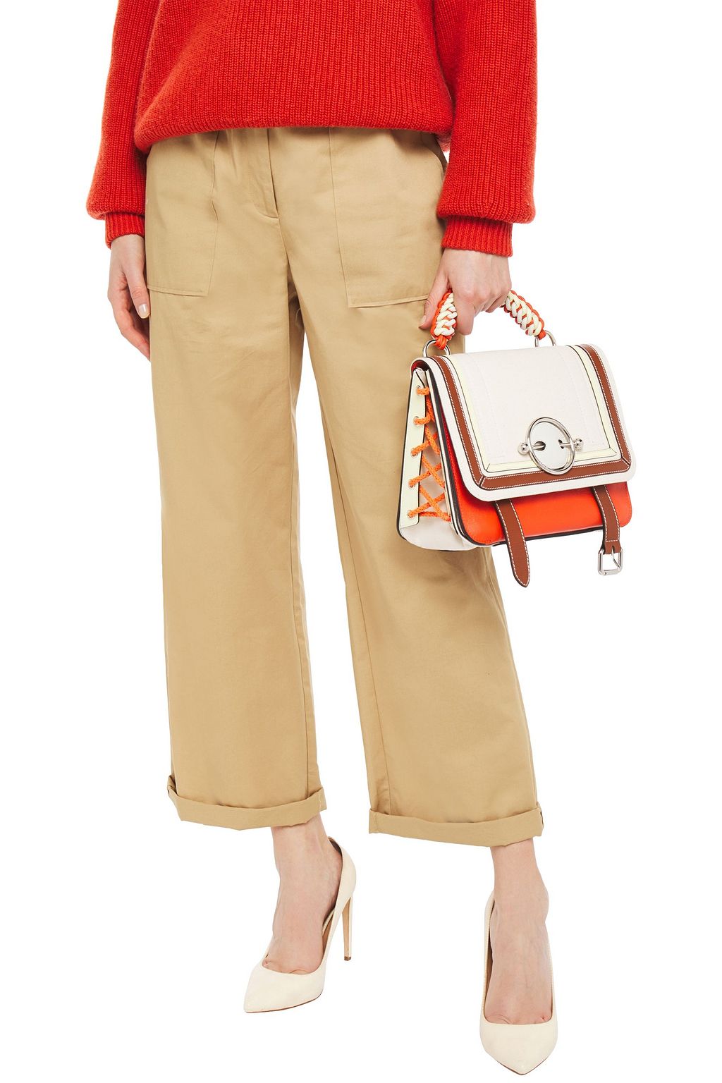 JW ANDERSON Disc lace-up canvas-paneled leather shoulder bag