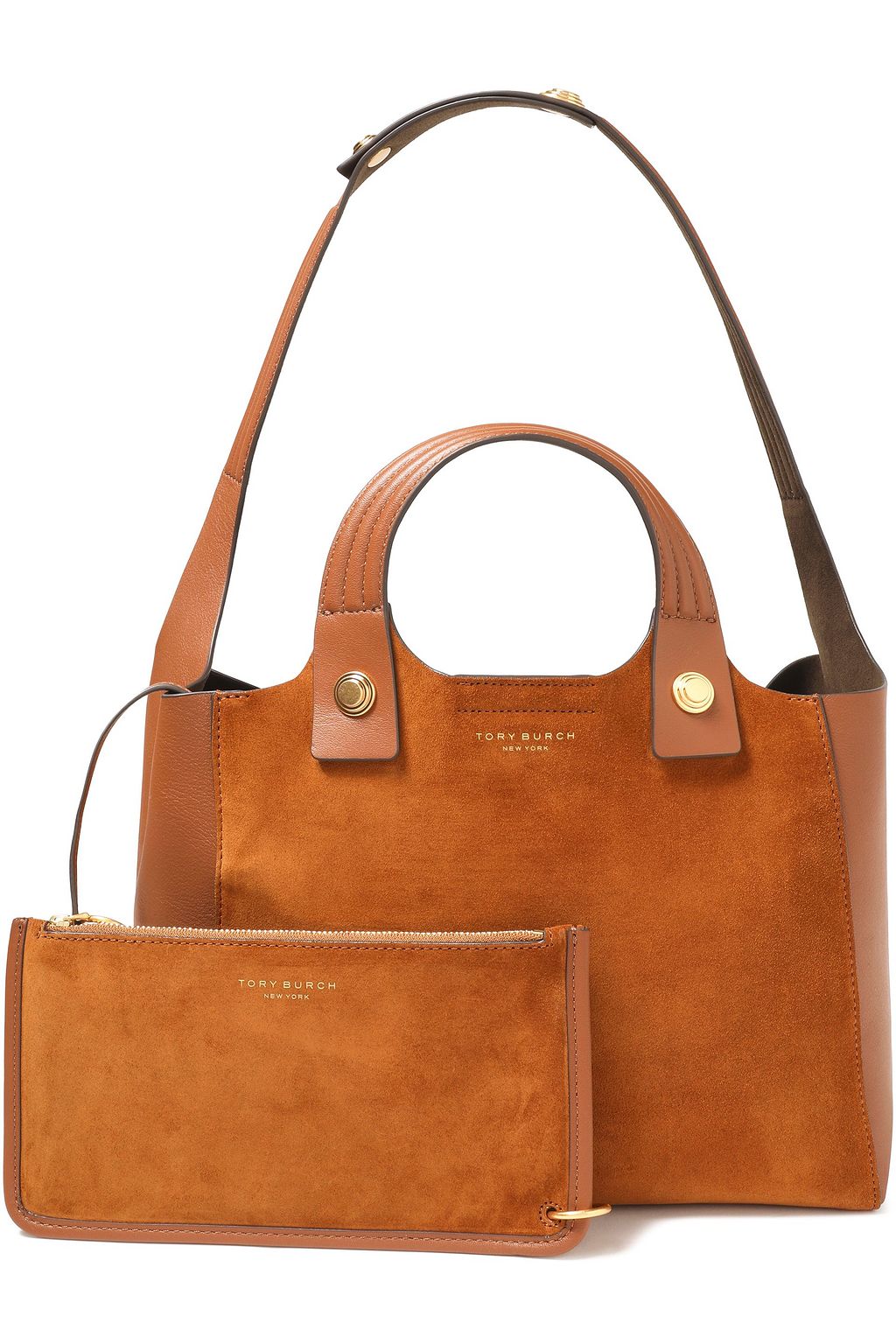 TORY BURCH Leathertrimmed suede shoulder bag THE