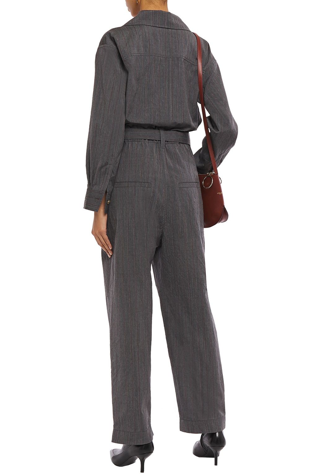 BRUNELLO CUCINELLI Double-breasted belted pinstriped wool jumpsuit