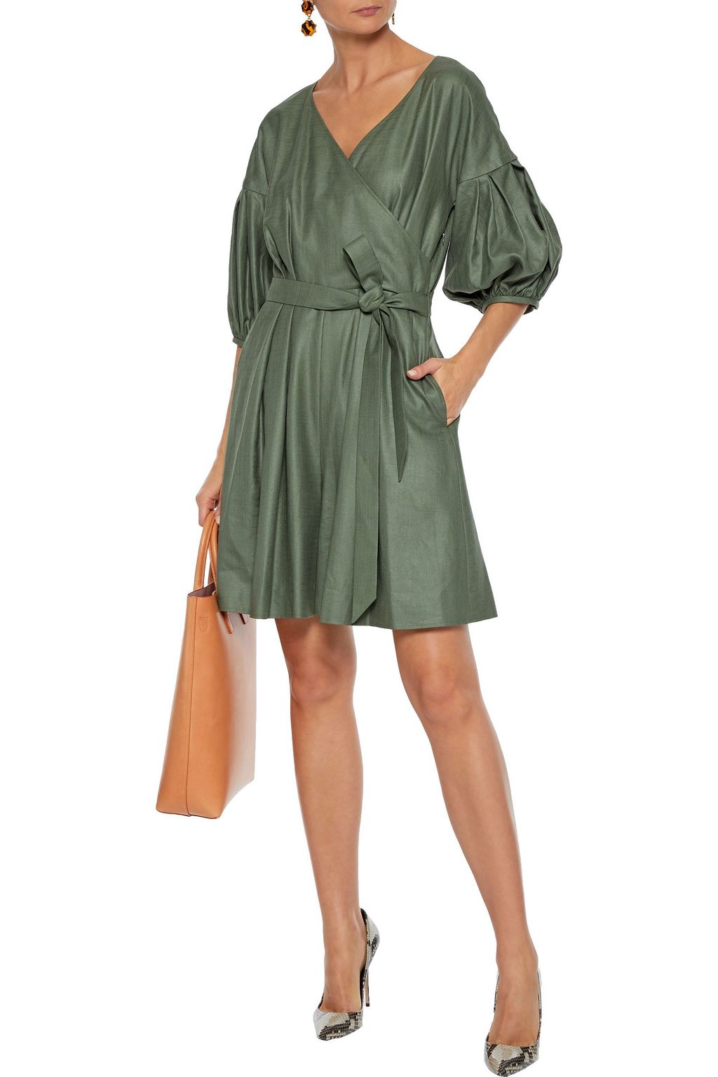 ADEAM Wrap-effect pleated woven playsuit