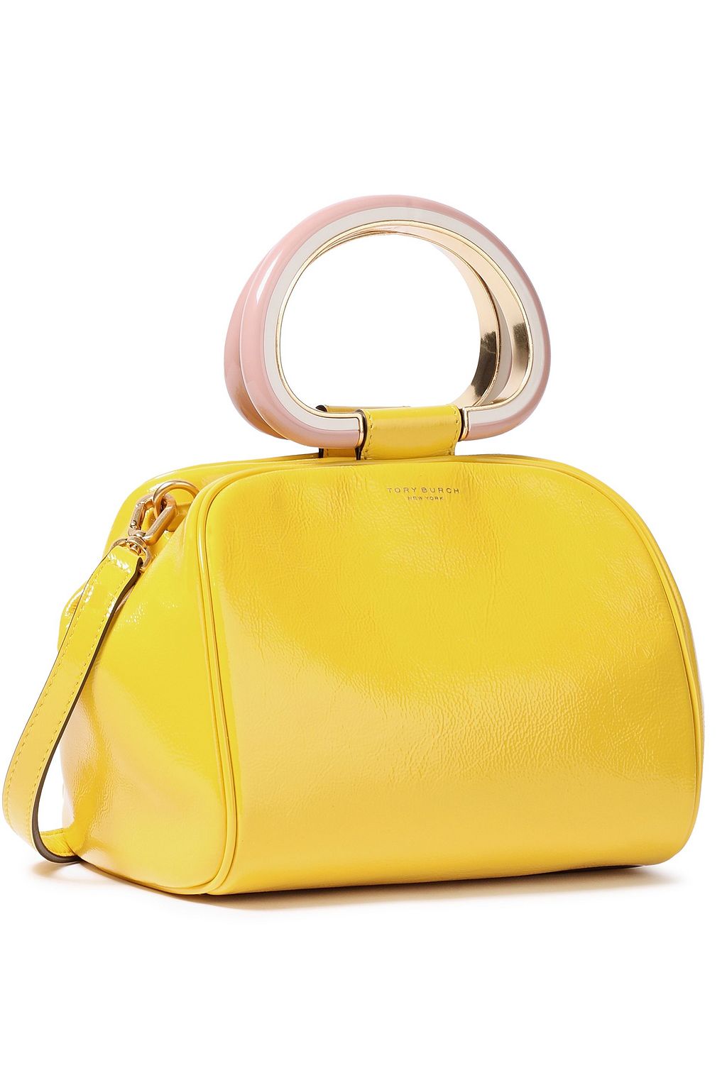 TORY BURCH Striped patent-leather shoulder bag