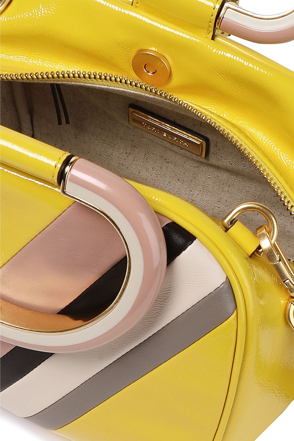 TORY BURCH Striped patent-leather shoulder bag