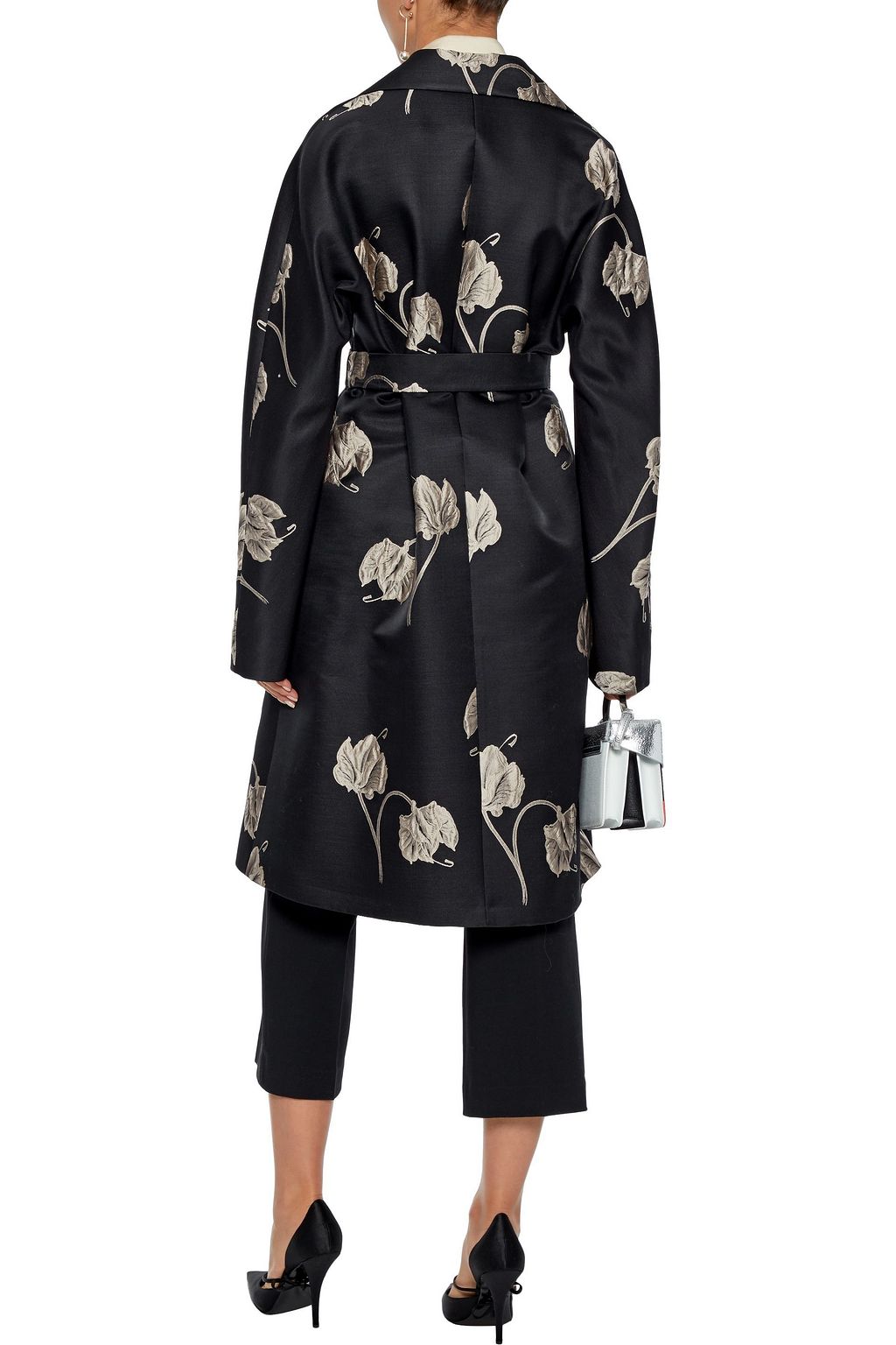 ROCHAS Belted floral-jacquard coat