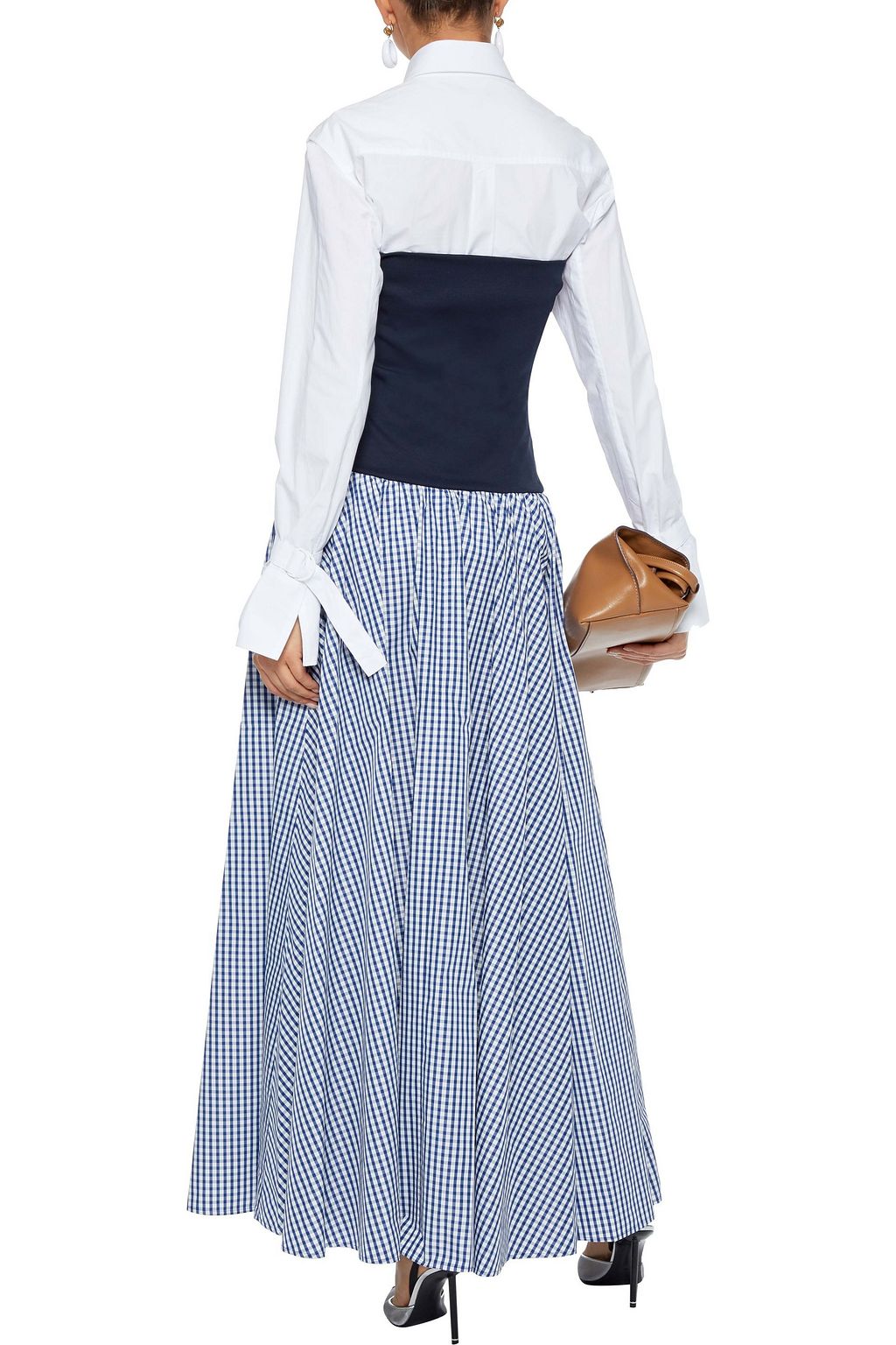 ADEAM Convertible stretch-jersey and gingham shell maxi dress
