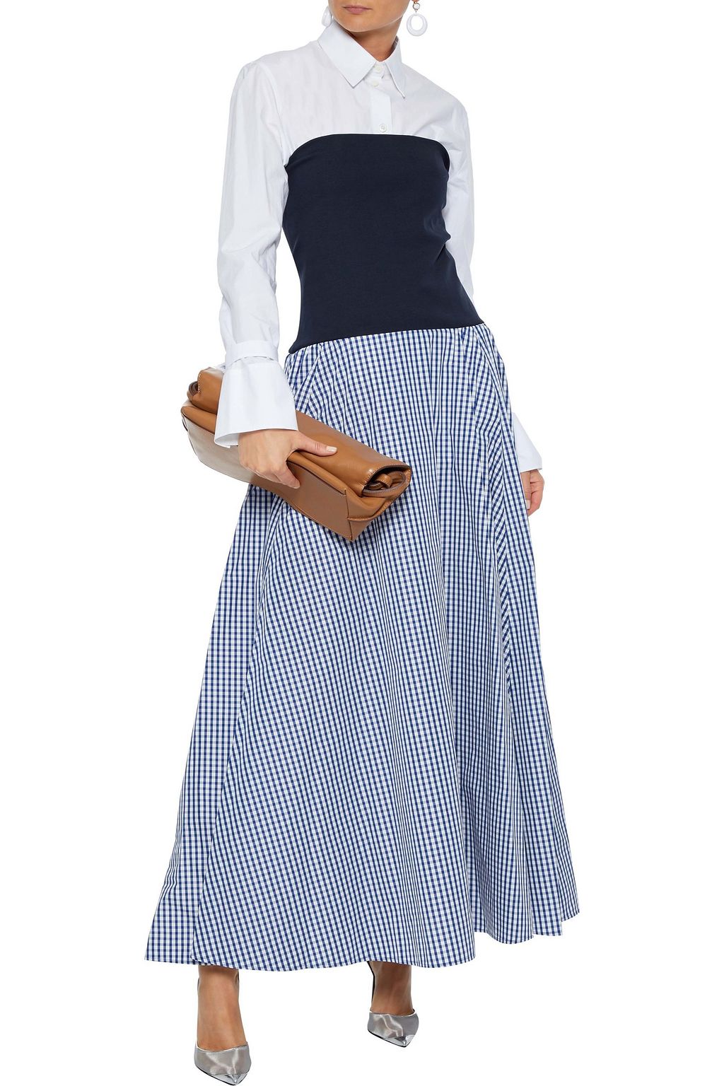 ADEAM Convertible stretch-jersey and gingham shell maxi dress