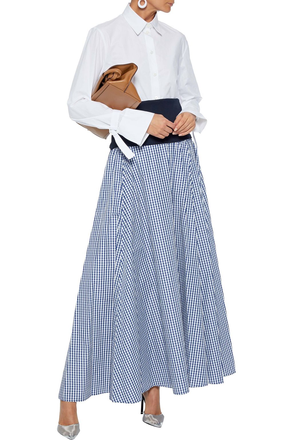 ADEAM Convertible stretch-jersey and gingham shell maxi dress