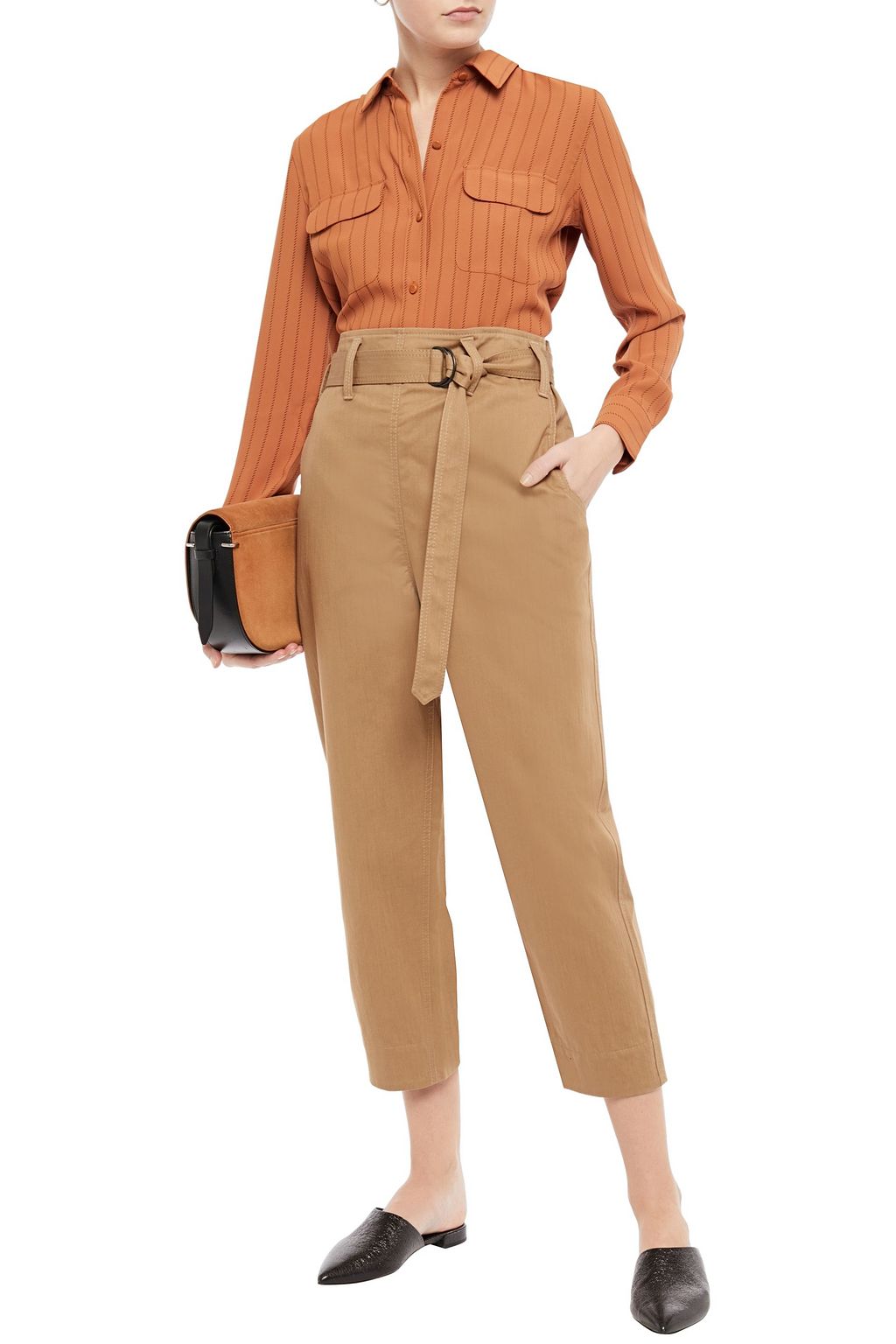 BRUNELLO CUCINELLI Cropped belted cotton straight-leg pants