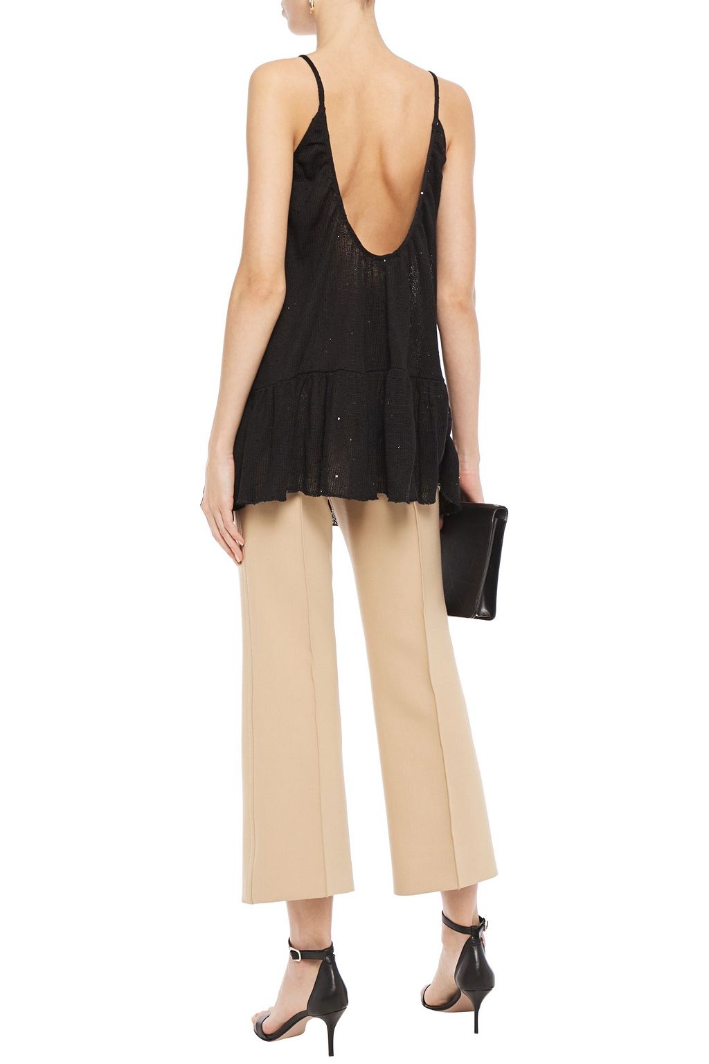 BRUNELLO CUCINELLI Gathered sequin-embellished linen and silk-blend camisole
