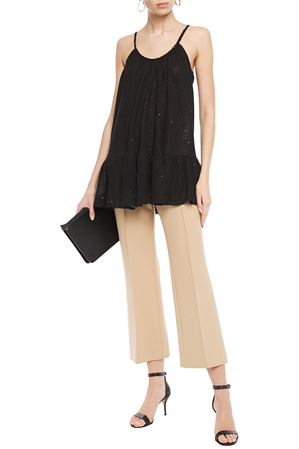 BRUNELLO CUCINELLI Gathered sequin-embellished linen and silk-blend camisole