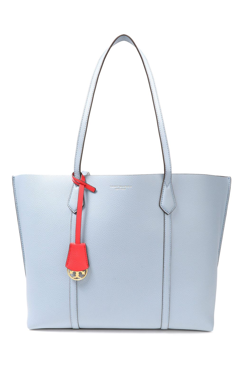 light blue leather tote