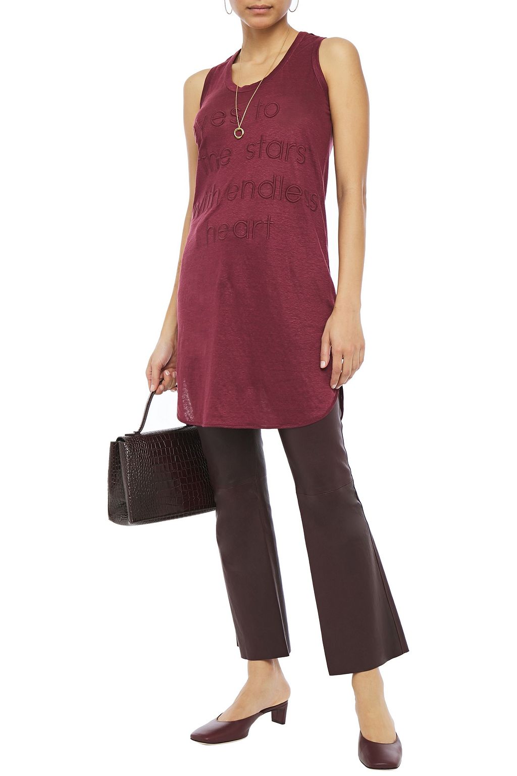 BRUNELLO CUCINELLI Embroidered slub linen and silk-blend jersey top
