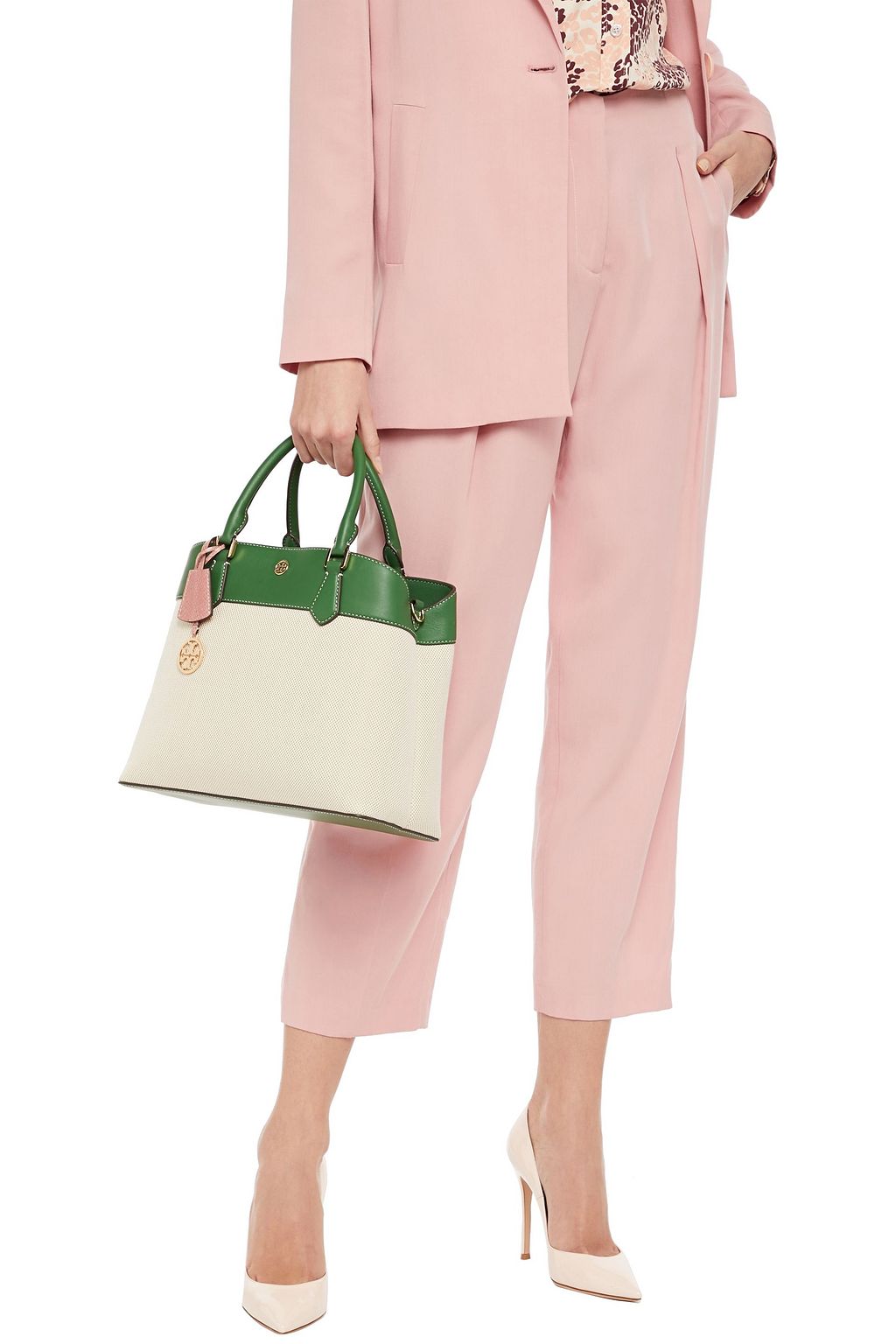 TORY BURCH Leather-trimmed canvas shoulder bag