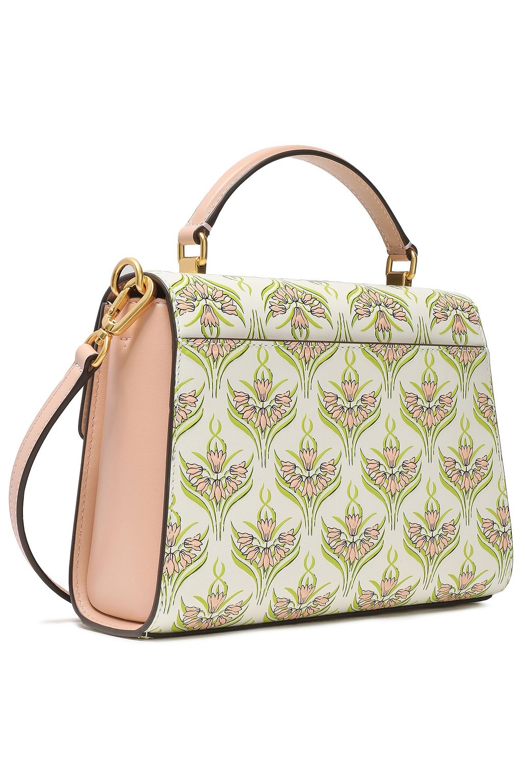 TORY BURCH Embossed floral-print leather shoulder bag