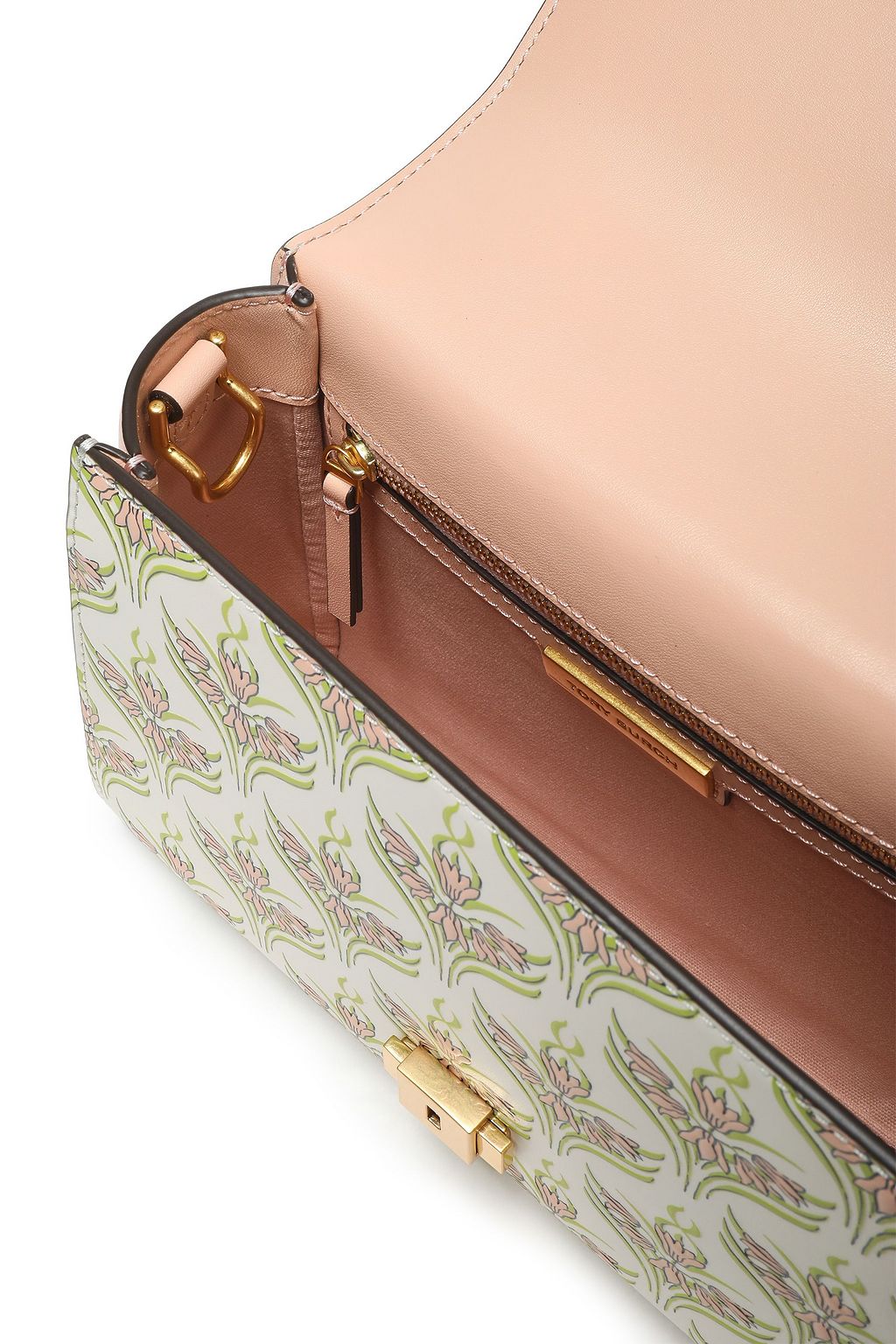 TORY BURCH Embossed floral-print leather shoulder bag