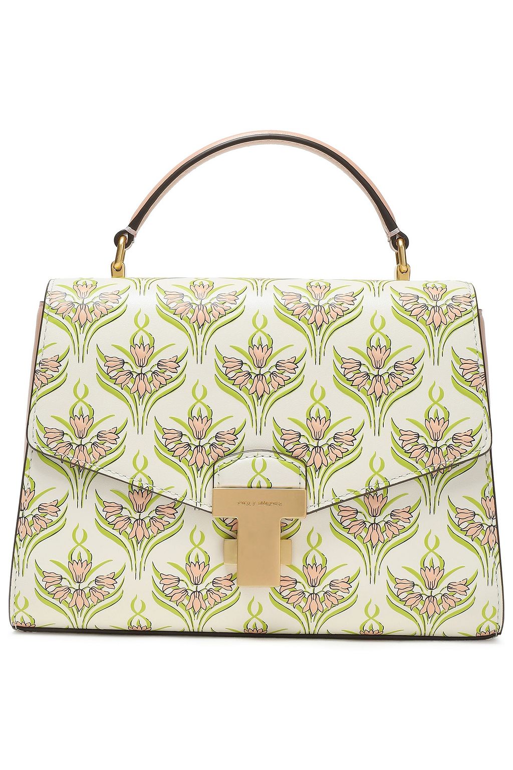 TORY BURCH Embossed floral-print leather shoulder bag