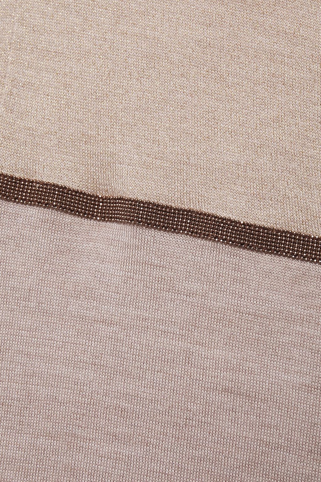 BRUNELLO CUCINELLI Bead-embellished metallic-paneled cashmere and silk-blend cardigan