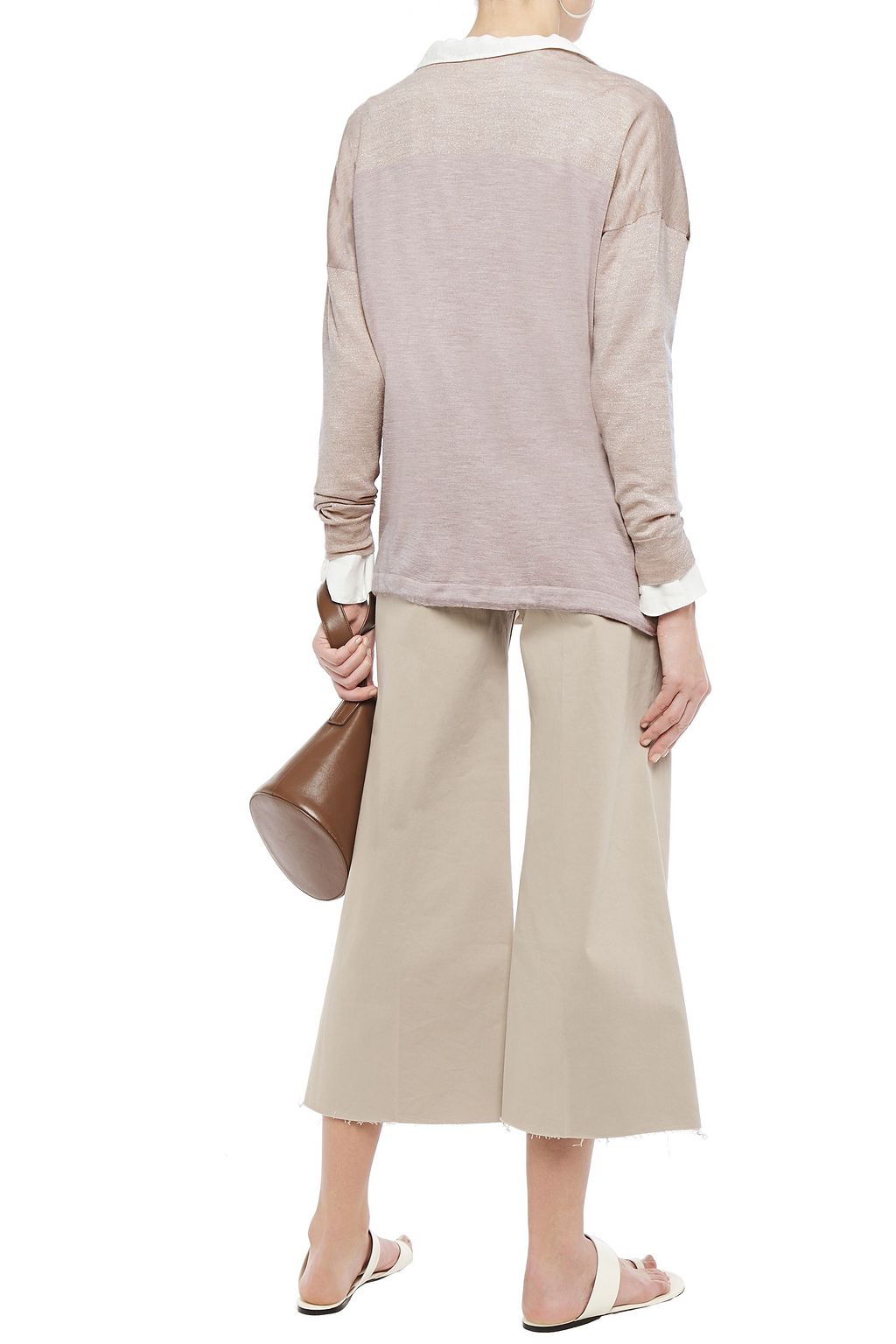 BRUNELLO CUCINELLI Bead-embellished metallic-paneled cashmere and silk-blend cardigan
