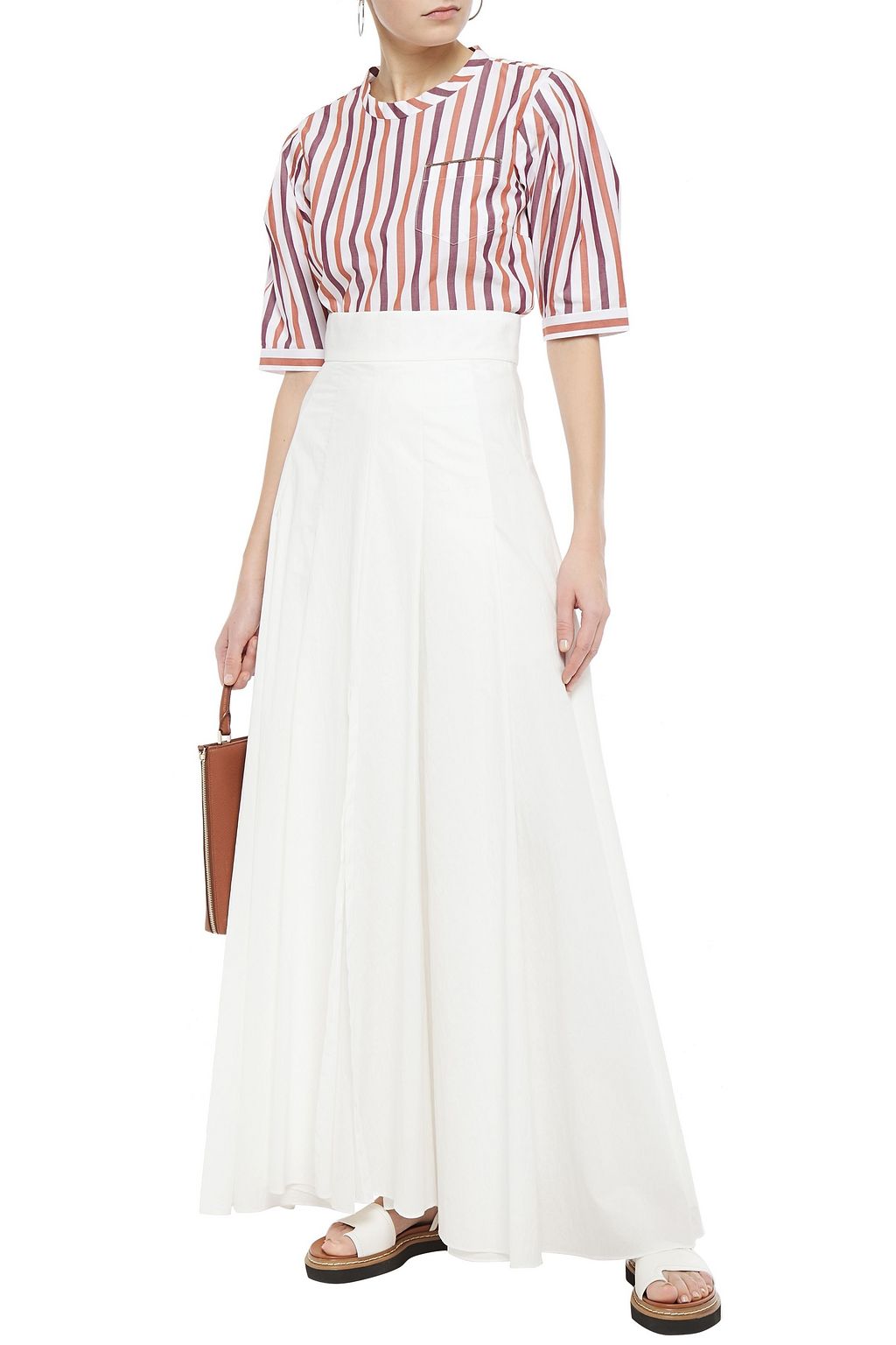 BRUNELLO CUCINELLI Bead-embellished striped cotton-poplin blouse