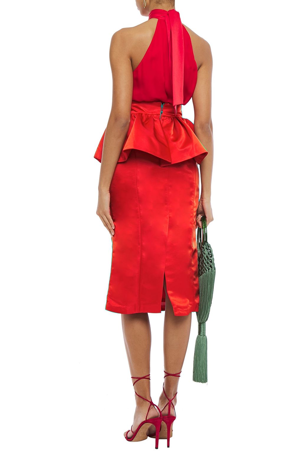 JOHANNA ORTIZ Constantina embellished duchesse-satin peplum midi skirt
