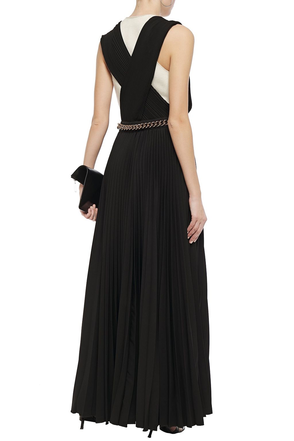 VICTORIA BECKHAM Wool twill-paneled pleated georgette maxi dress
