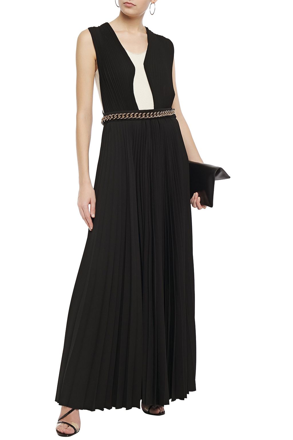 VICTORIA BECKHAM Wool twill-paneled pleated georgette maxi dress