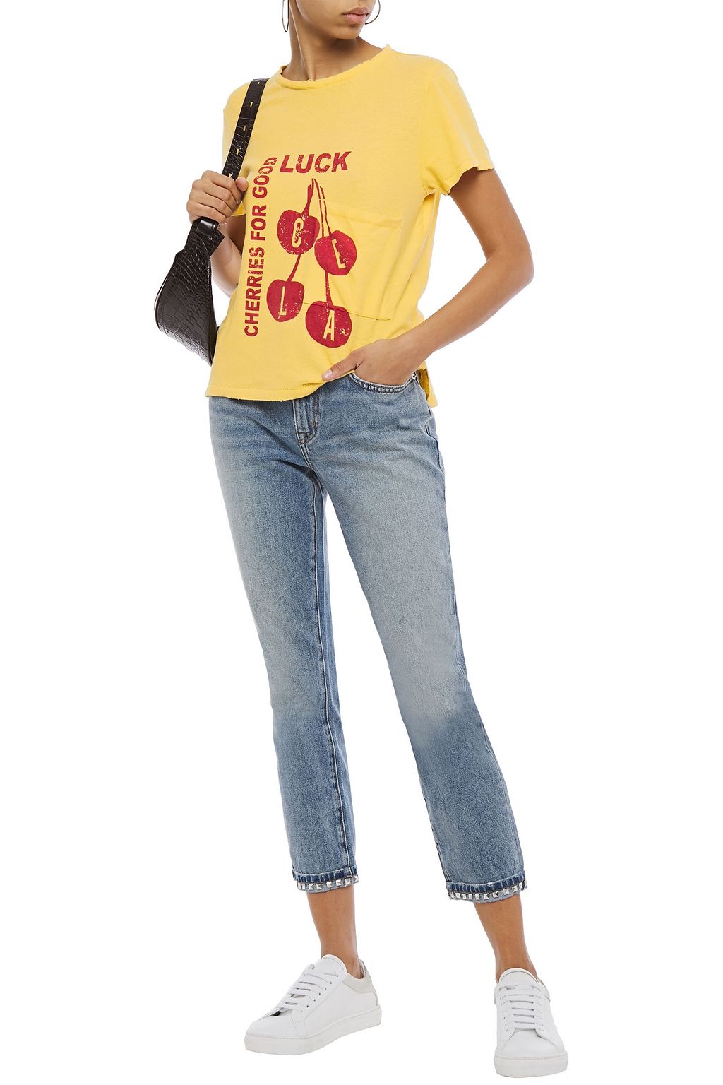 CURRENT/ELLIOTT The Turnt Fling cropped spiked mid-rise slim-leg jeans