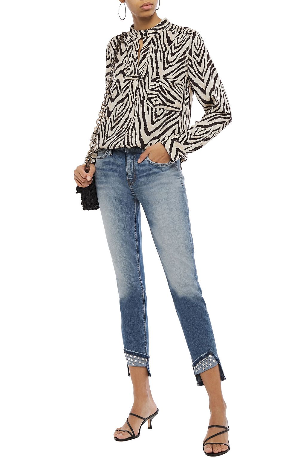 CURRENT/ELLIOTT The Turnt Stiletto cropped studded mid-rise skinny jeans