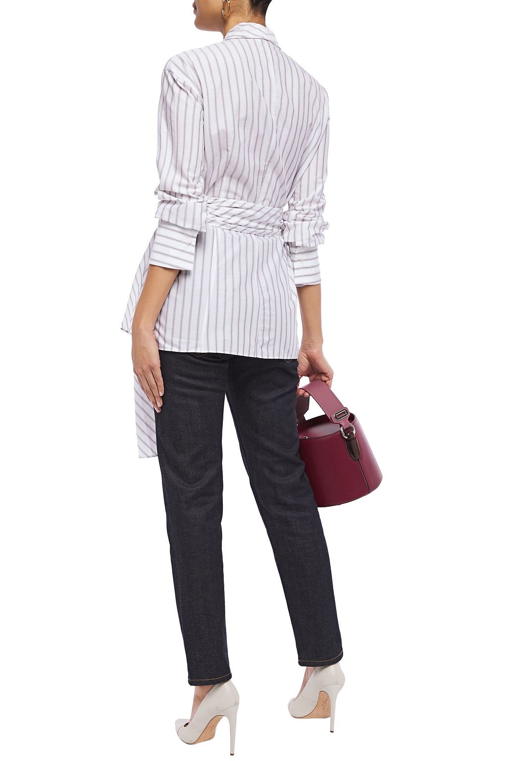 BRUNELLO CUCINELLI Striped cotton wrap blouse