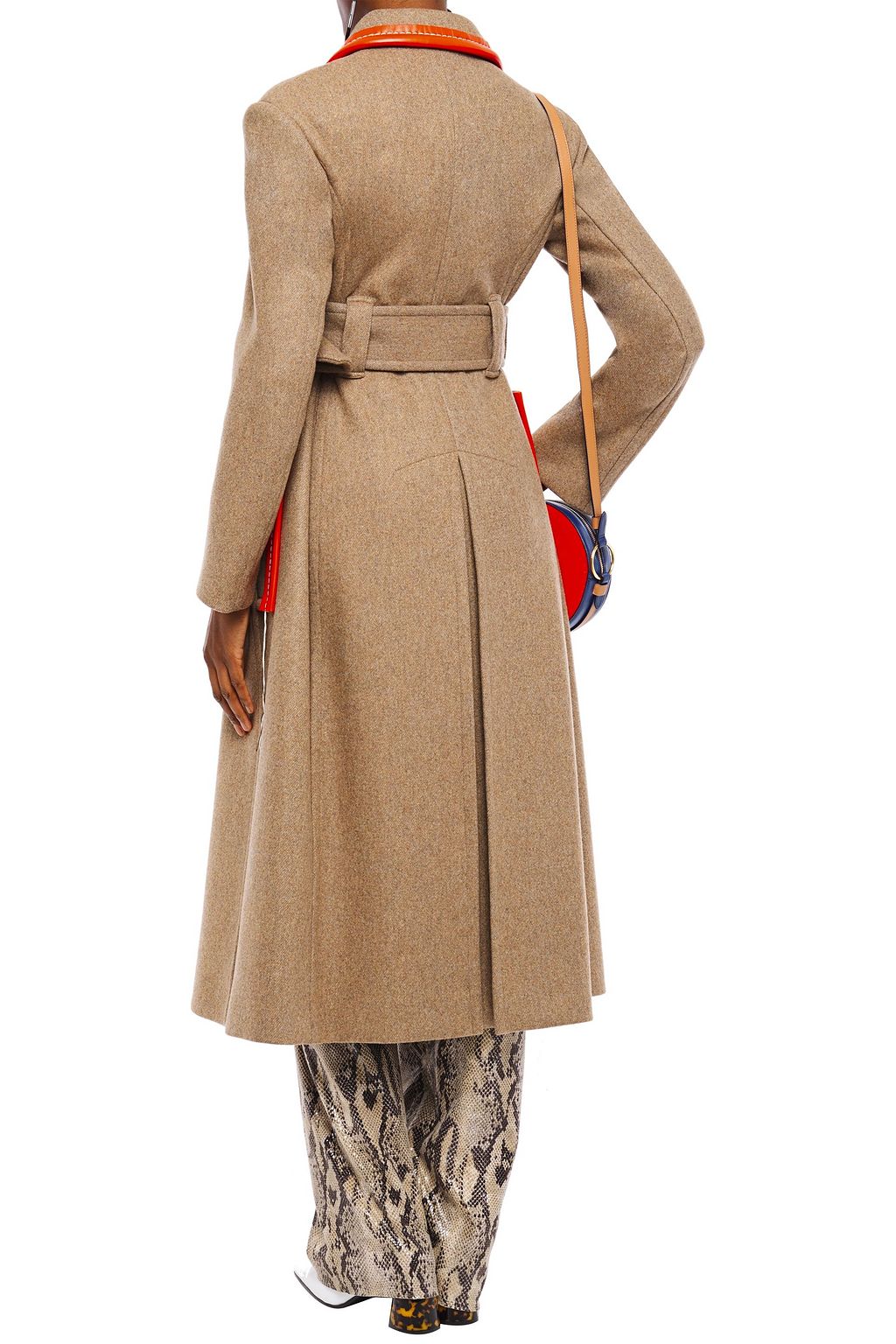 MARNI Faux leather-trimmed brushed wool-blend coat
