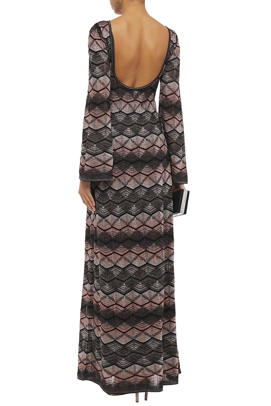 M MISSONI Open-back metallic crochet-knit maxi dress