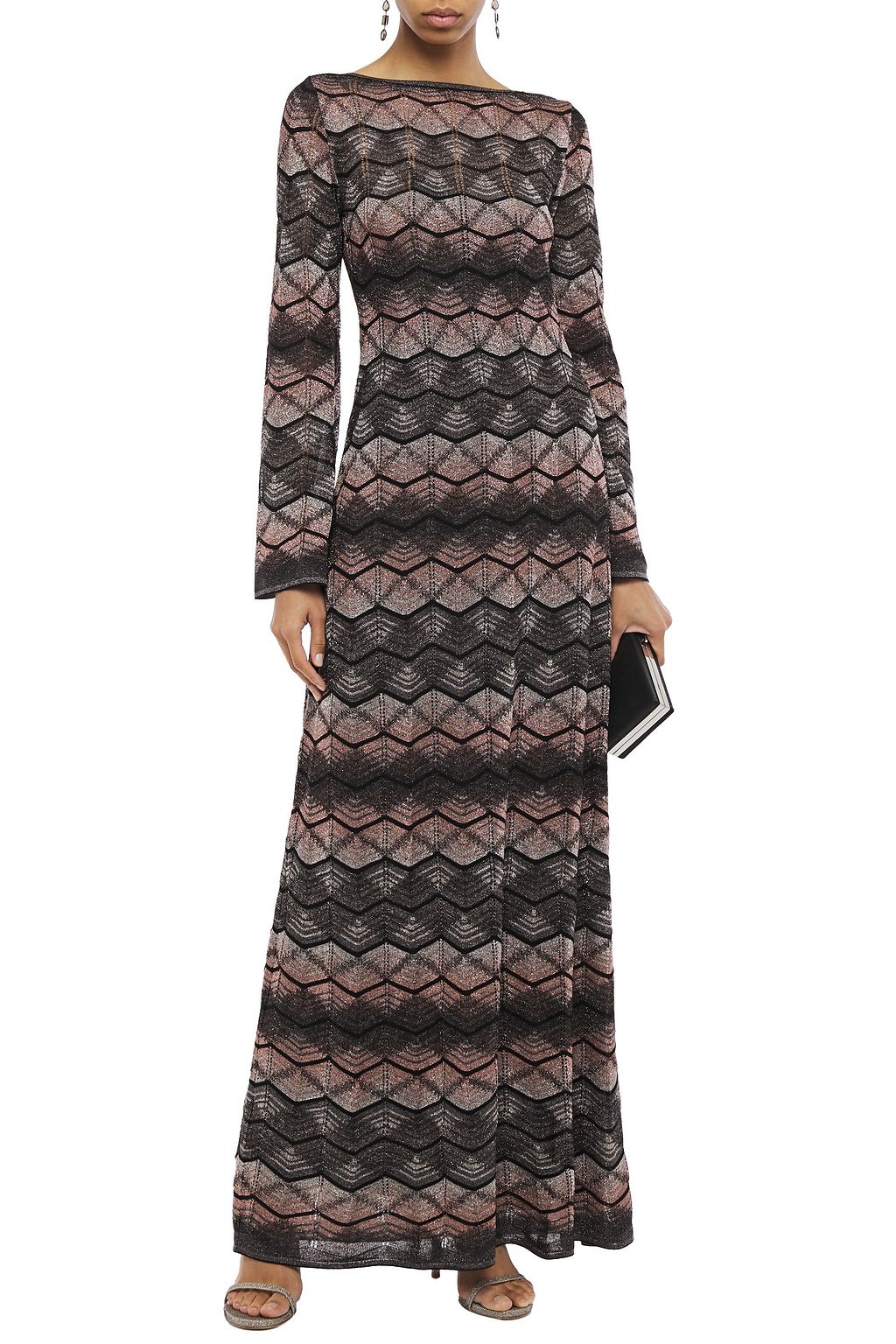 M MISSONI Open-back metallic crochet-knit maxi dress