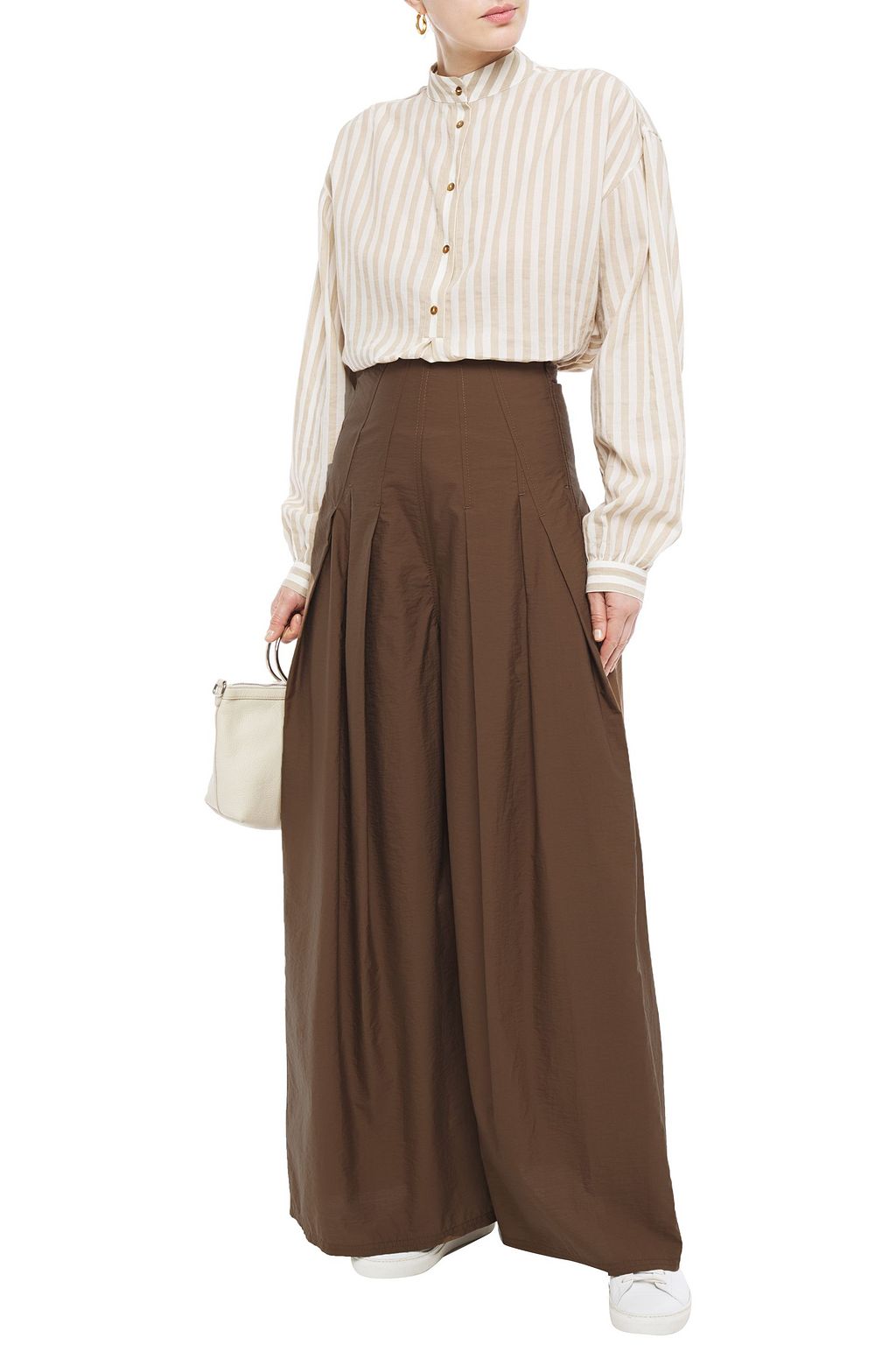 BRUNELLO CUCINELLI Pleated cotton-blend wide-leg pants