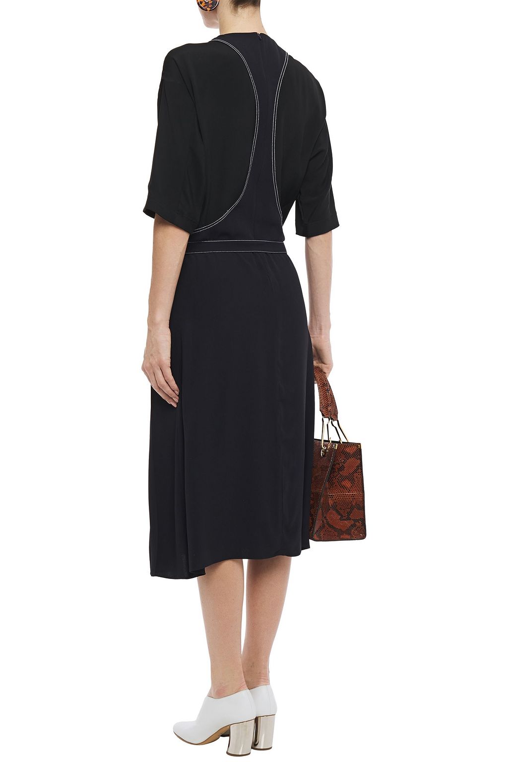 MARNI Belted embroidered crepe midi dress