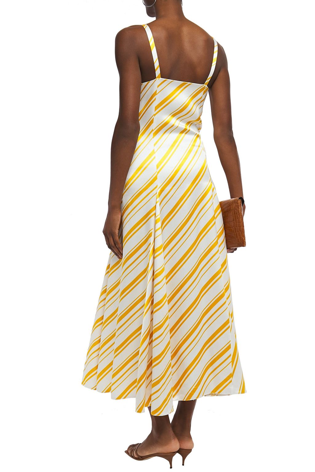 RACIL Ava pleated striped satin-twill maxi dress