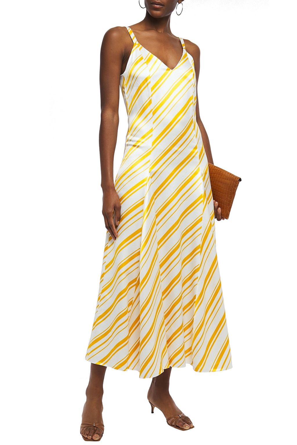 RACIL Ava pleated striped satin-twill maxi dress