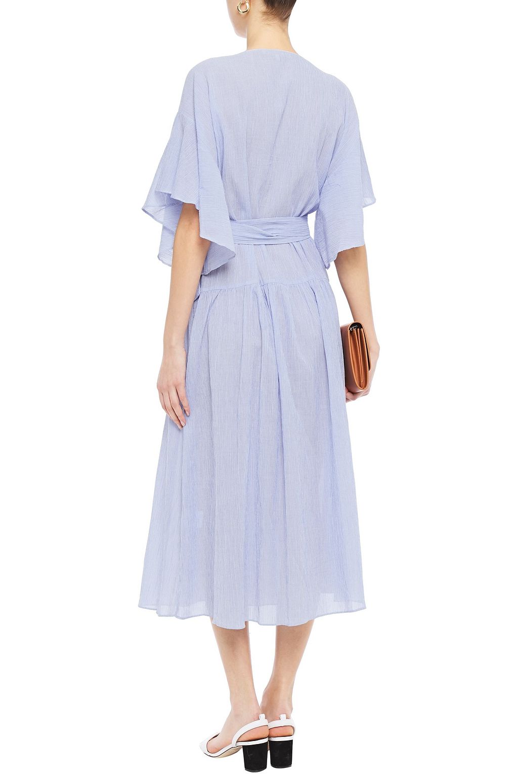 VANESSA BRUNO Ruffled striped cotton midi wrap dress
