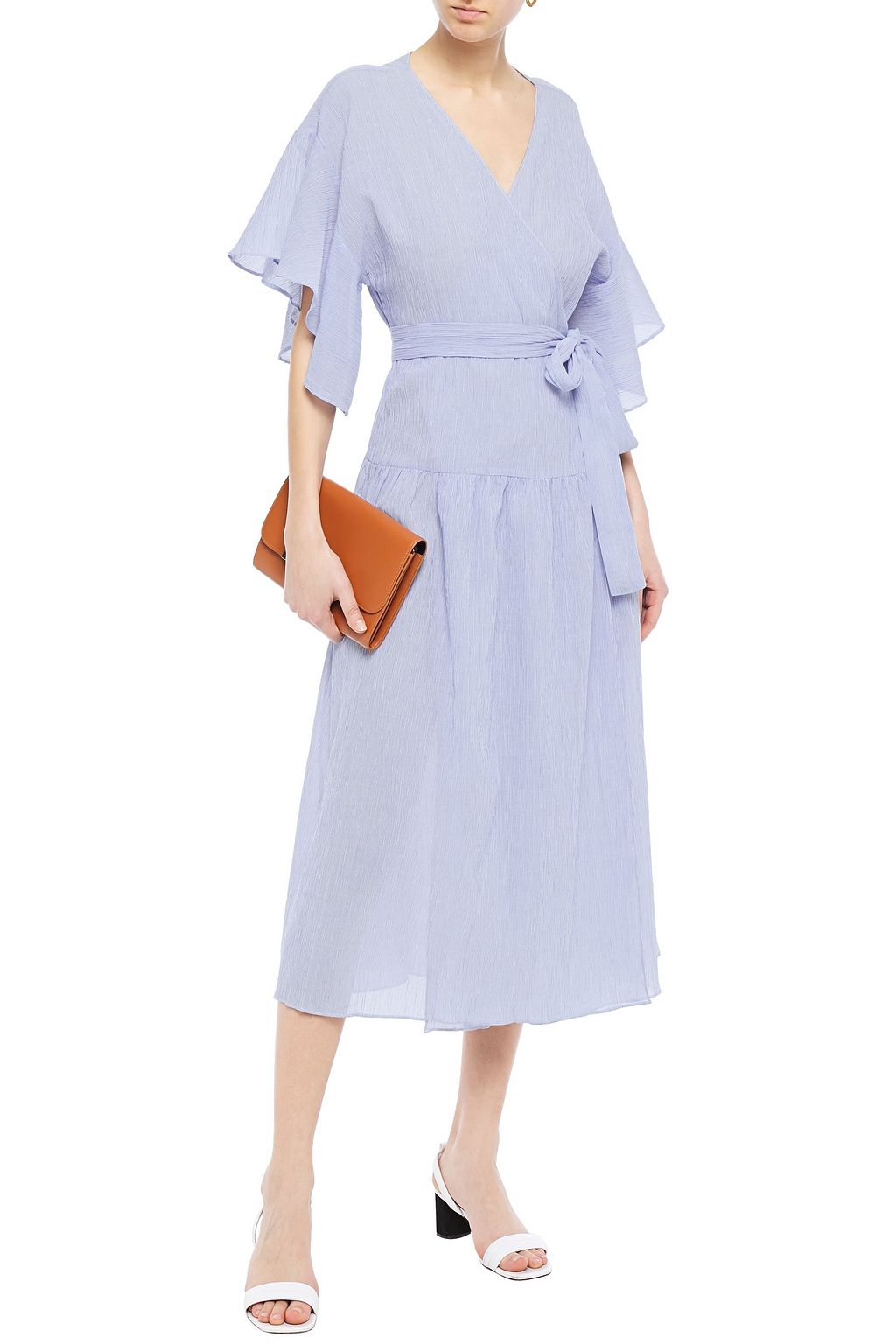 VANESSA BRUNO Ruffled striped cotton midi wrap dress