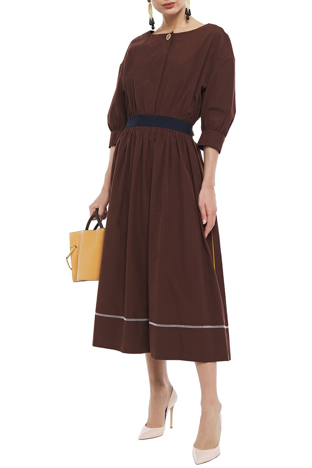 MARNI Pleated cotton-poplin midi dress
