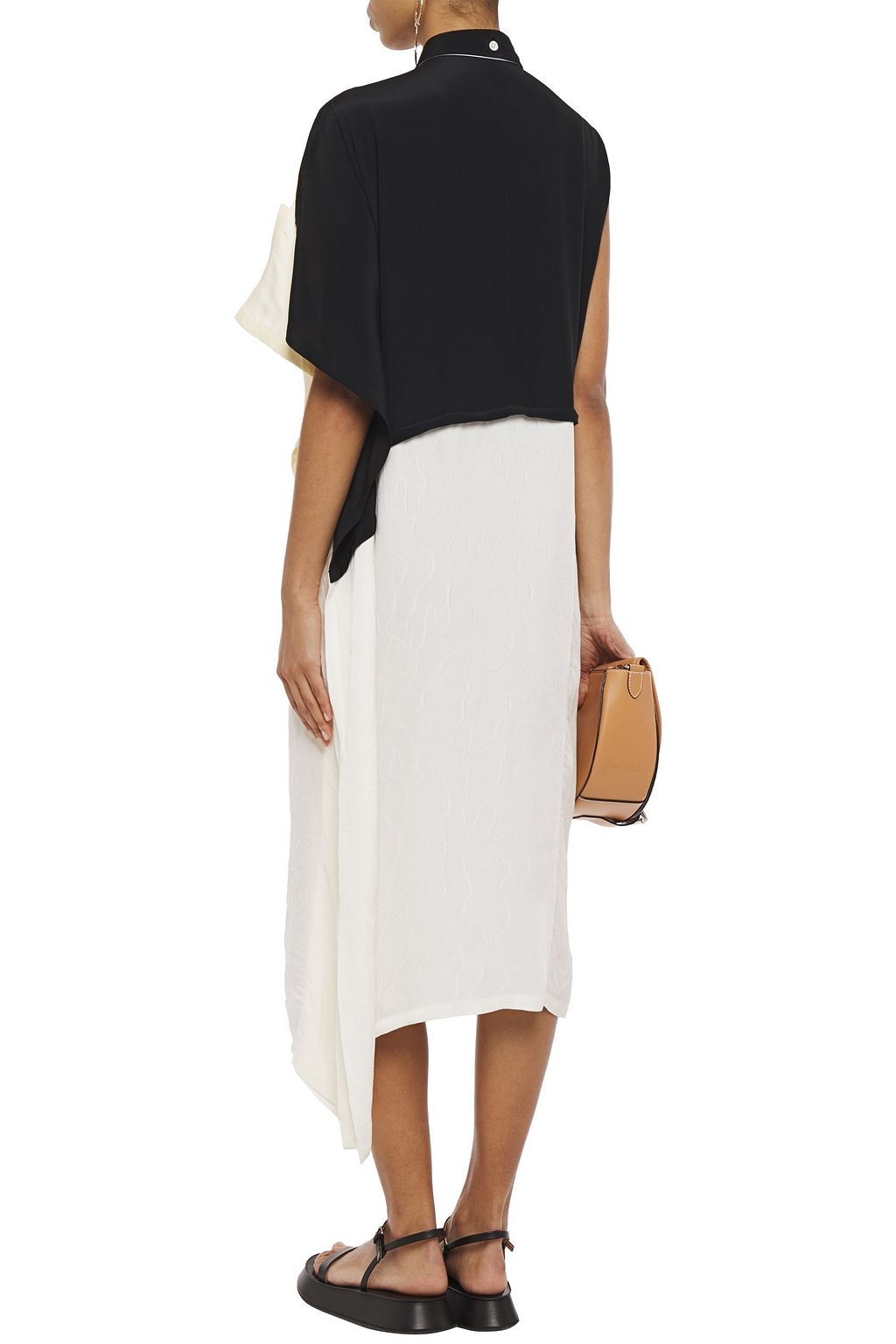JW ANDERSON Asymmetric crepe de chine, jacquard and cotton-poplin midi dress