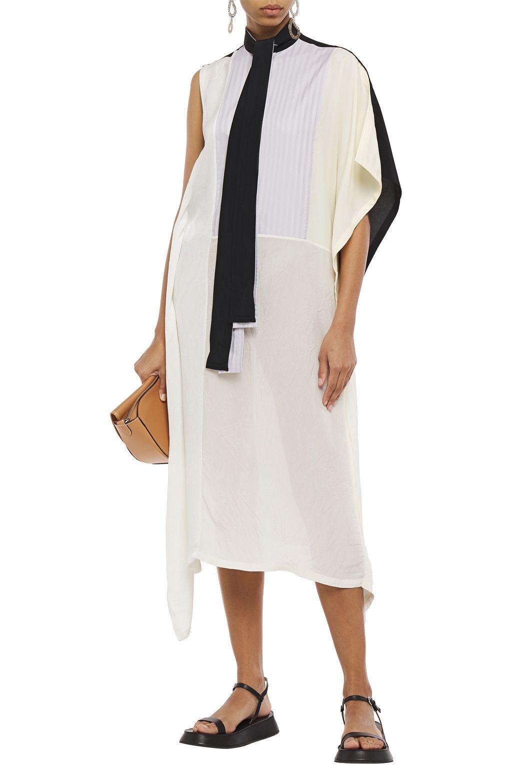JW ANDERSON Asymmetric crepe de chine, jacquard and cotton-poplin midi dress