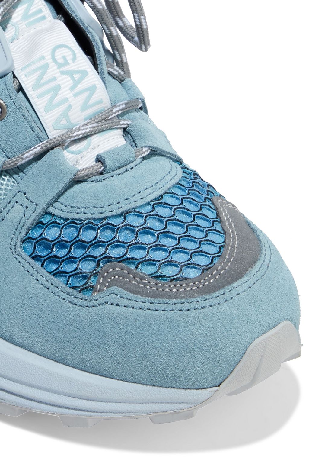 GANNI Heather perforated leather, suede and mesh sneakers